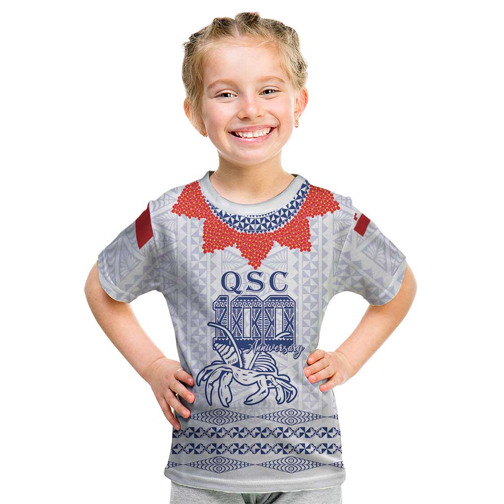 Queen Salote College 100 Years Anniversary Personalized Kid T Shirt Tonga QSC White - Polynesian Pride