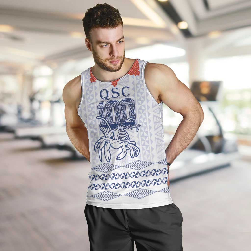 Queen Salote College 100 Years Anniversary Personalized Men Tank Top Tonga QSC White - Polynesian Pride