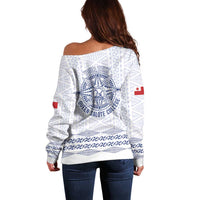 Queen Salote College 100 Years Anniversary Personalized Off Shoulder Sweater Tonga QSC White LT7 - Polynesian Pride