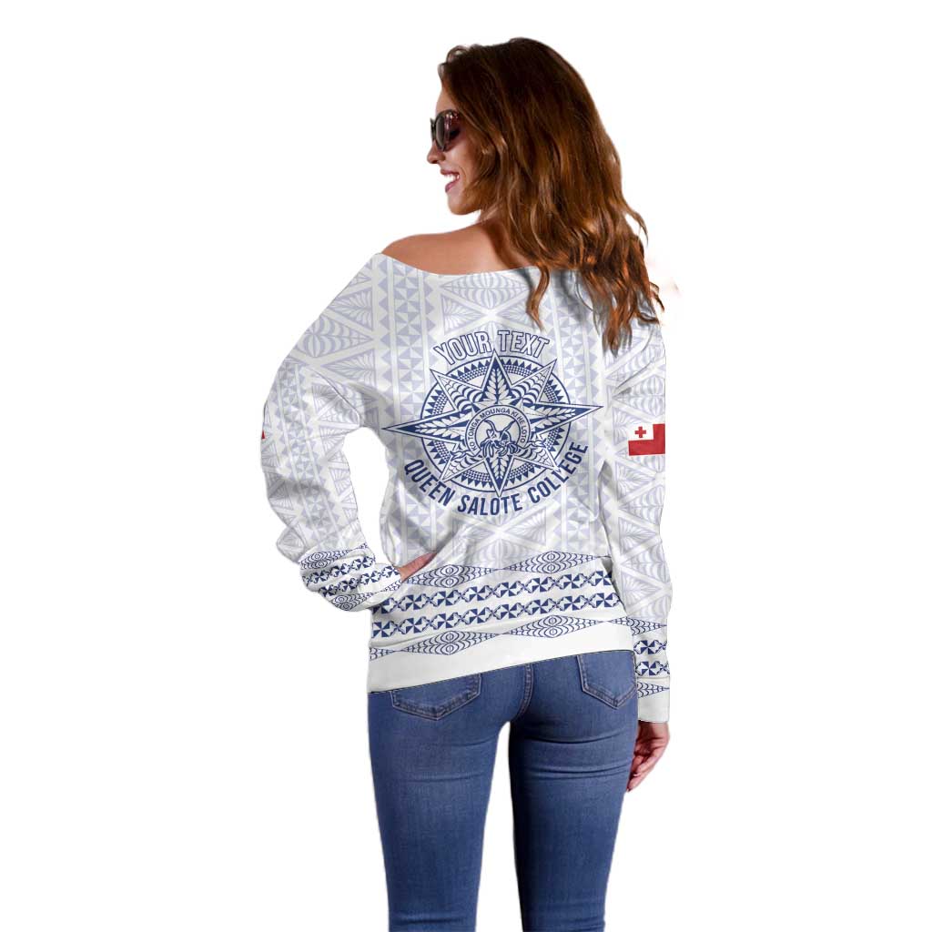Queen Salote College 100 Years Anniversary Personalized Off Shoulder Sweater Tonga QSC White LT7 - Polynesian Pride