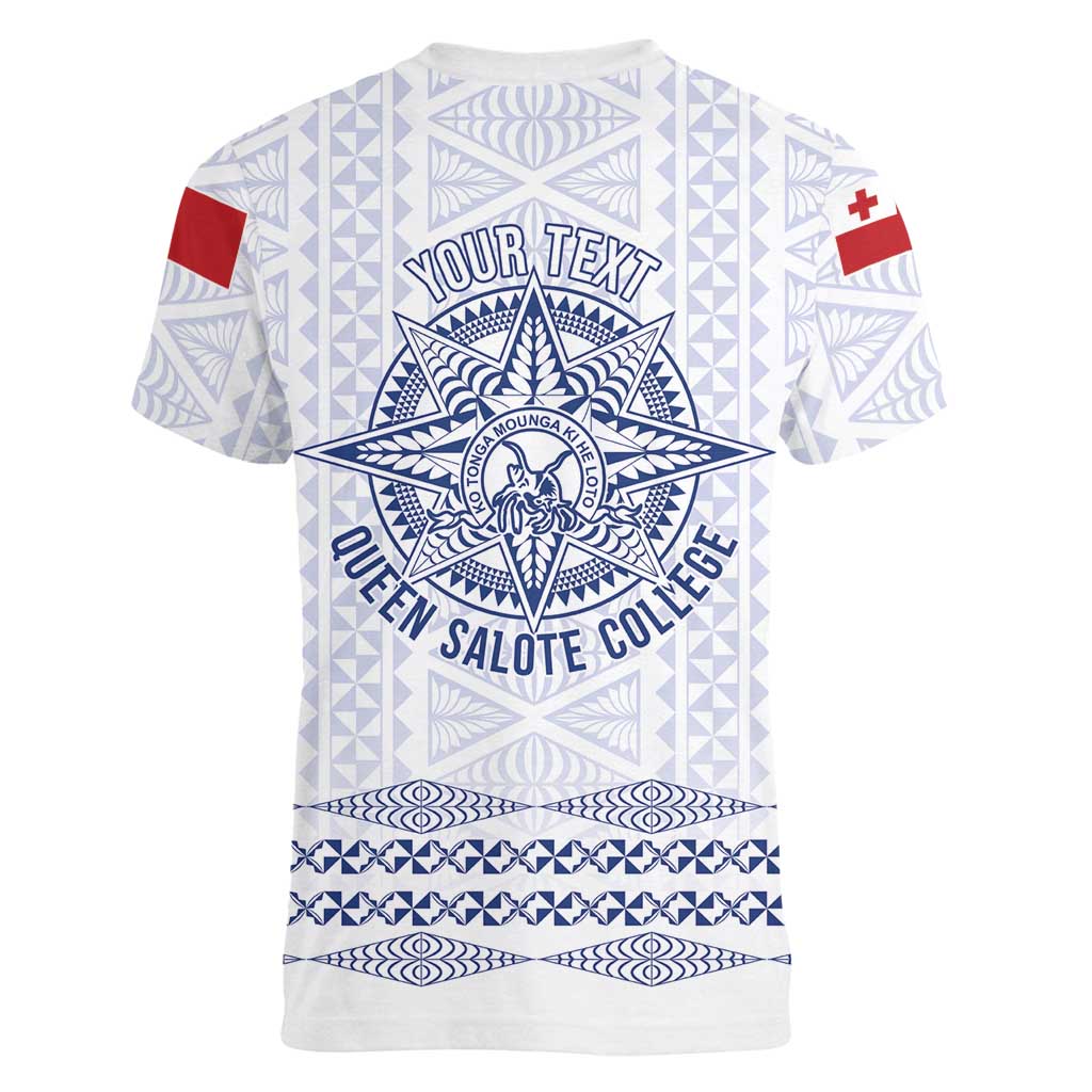 Queen Salote College 100 Years Anniversary Personalized Women V-Neck T-Shirt Tonga QSC White - Polynesian Pride