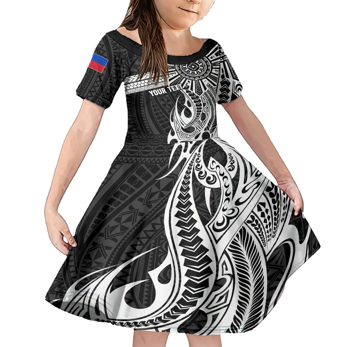 Personalised Philippines Family Matching Short Sleeve Bodycon Dress and Hawaiian Shirt Tribal Sun LT7 Daughter's Dress Black - Polynesian Pride