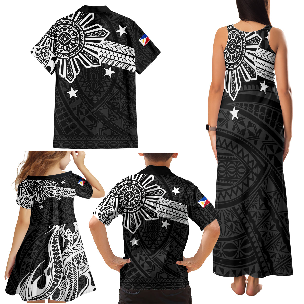 Personalised Philippines Family Matching Tank Maxi Dress and Hawaiian Shirt Tribal Sun LT7 - Polynesian Pride