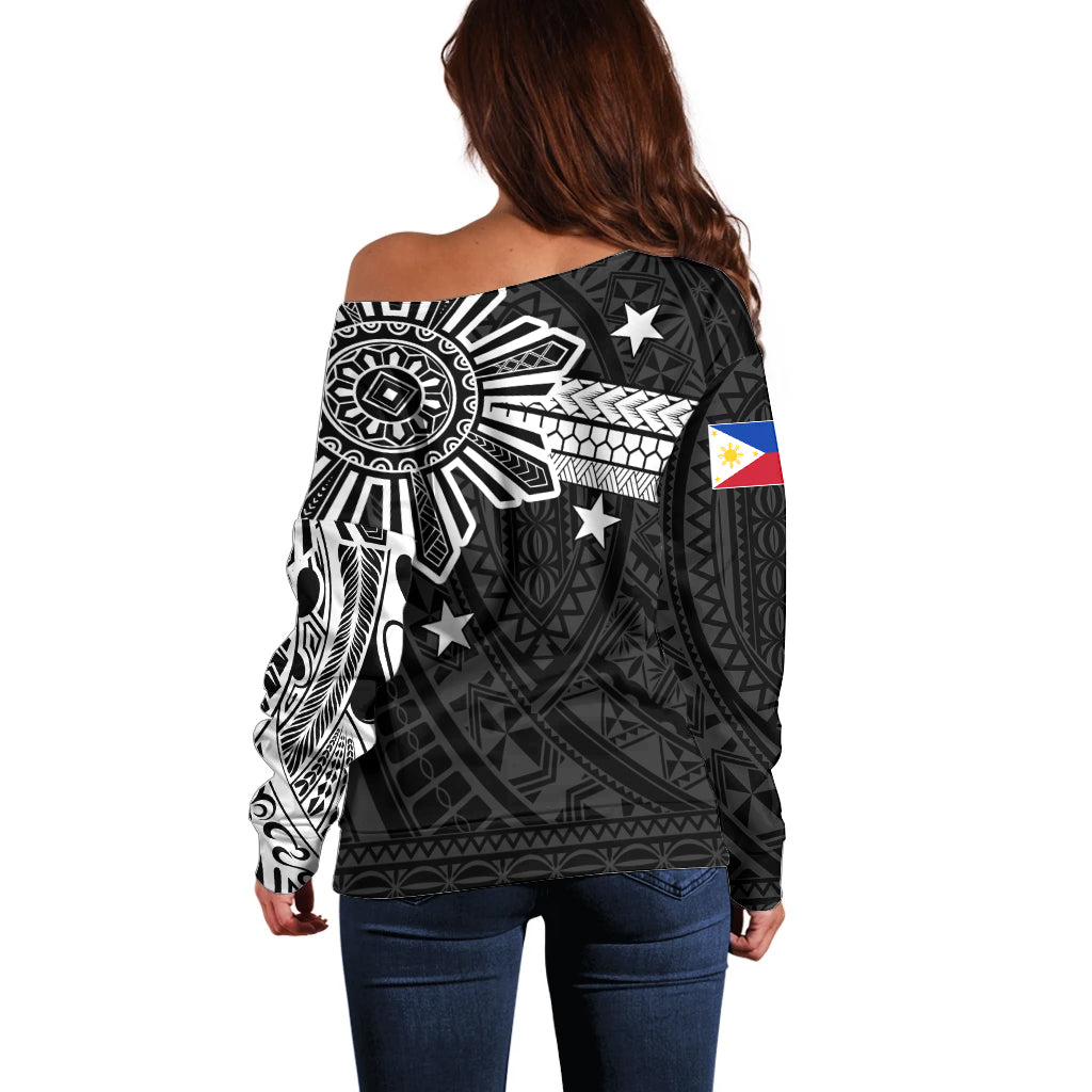 Personalised Philippines Off Shoulder Sweater Tribal Sun LT7 - Polynesian Pride