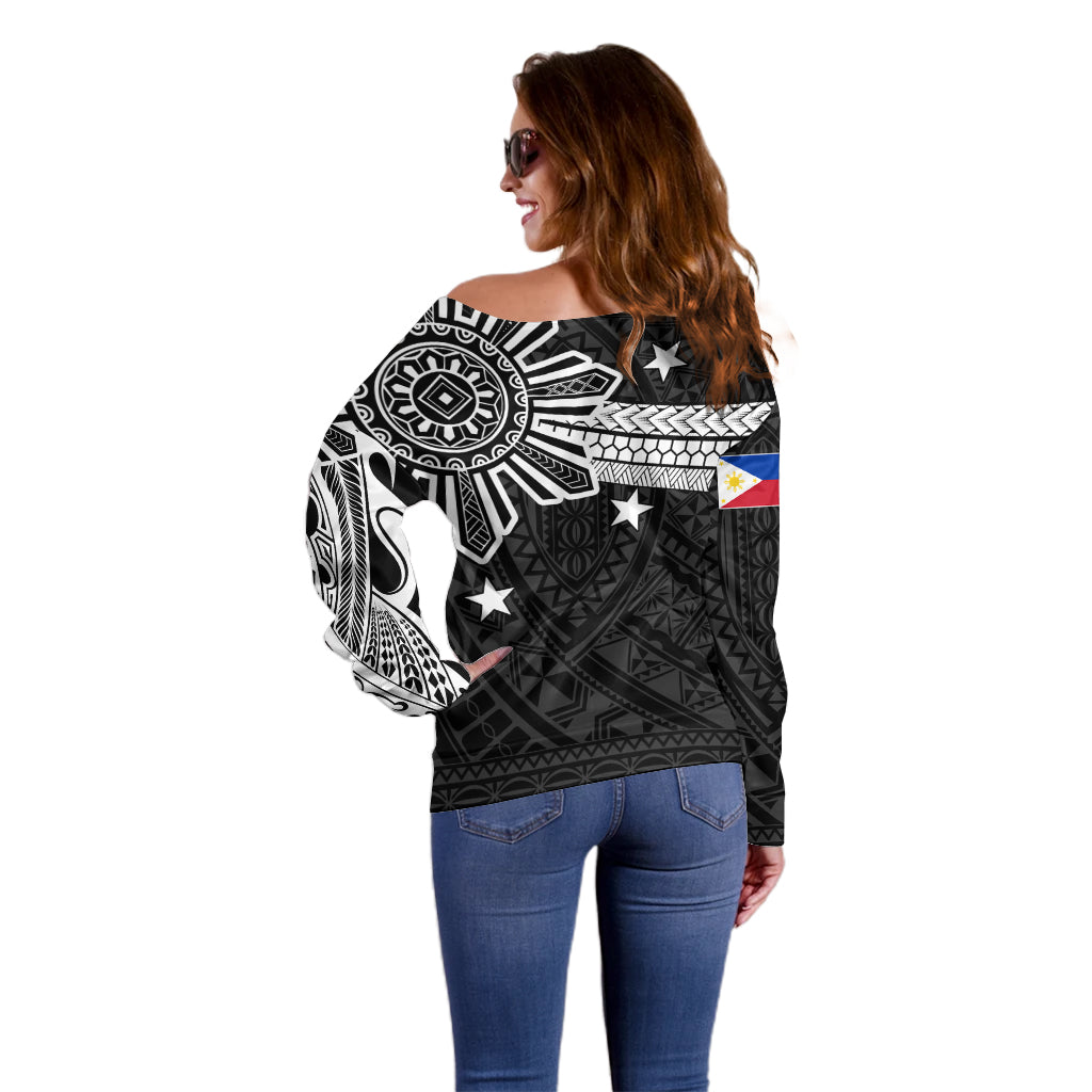 Personalised Philippines Off Shoulder Sweater Tribal Sun LT7 - Polynesian Pride
