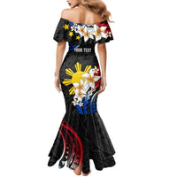 Personalised Philippines Tribal Family Matching Mermaid Dress and Hawaiian Shirt Mix Plumeria - Flag Colors LT7 - Polynesian Pride