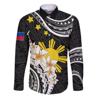 Personalised Philippines Tribal Family Matching Mermaid Dress and Hawaiian Shirt Mix Plumeria LT7 Dad's Shirt - Long Sleeve Black - Polynesian Pride