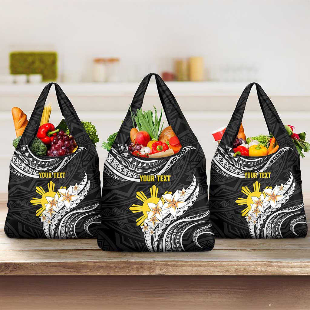 Personalised Philippines Tribal Grocery Bag Mix Plumeria LT7 3-pack One Size Black - Polynesian Pride