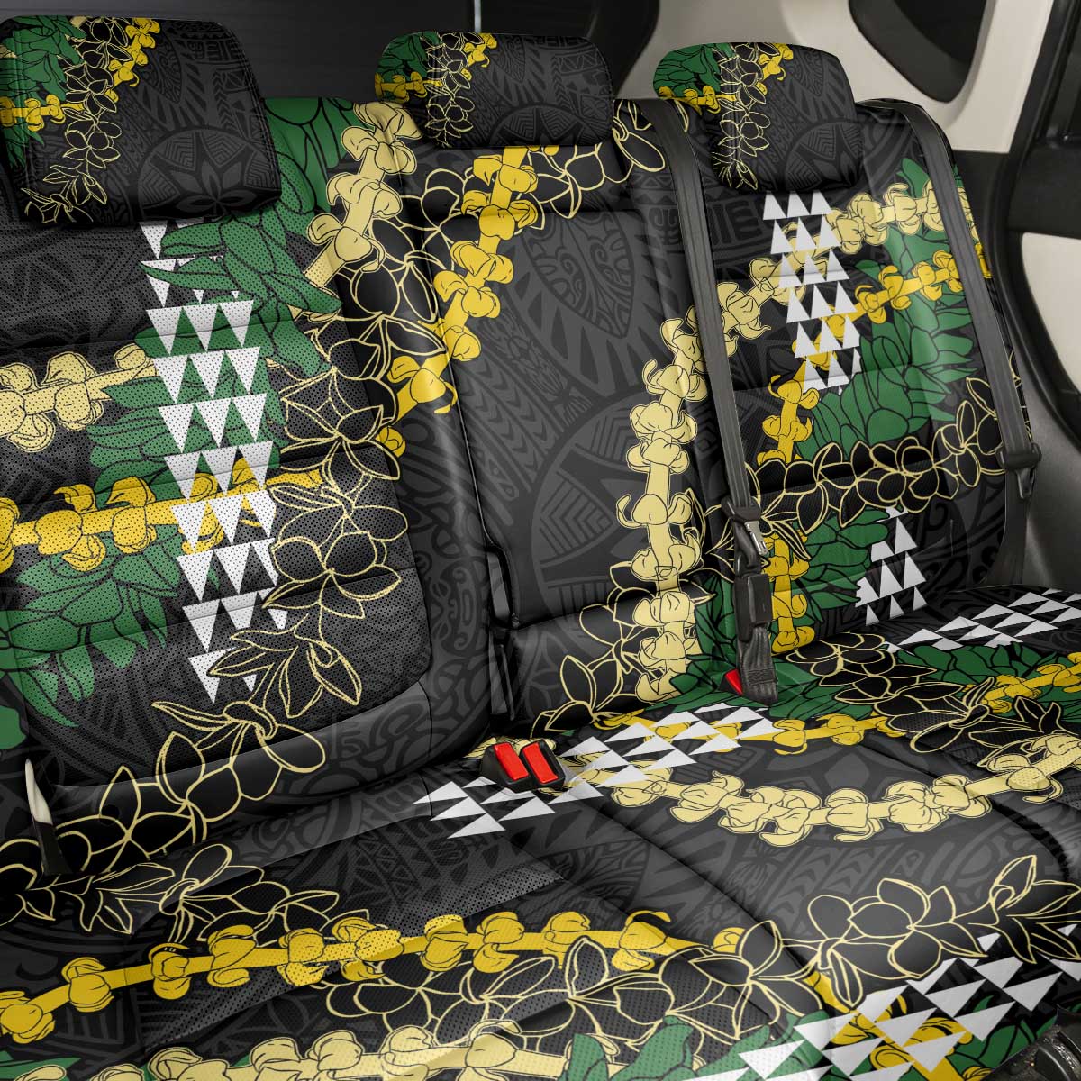 Hawaii Aloha Kakau Back Car Seat Cover Puakenikeni and Maile Lei Twist LT7 - Polynesian Pride