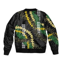 Hawaii Aloha Kakau Bomber Jacket Puakenikeni and Maile Lei Twist