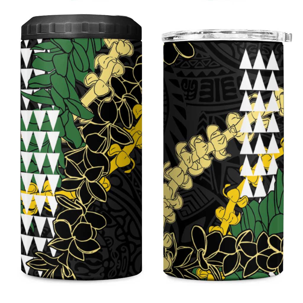 Hawaii Aloha Kakau 4 in 1 Can Cooler Tumbler Puakenikeni and Maile Lei Twist LT7 One Size: 16 oz Black - Polynesian Pride