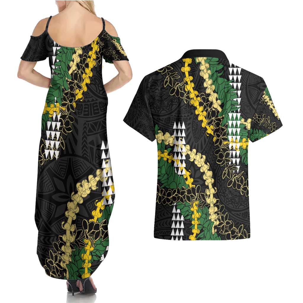 Hawaii Aloha Kakau Couples Matching Summer Maxi Dress and Hawaiian Shirt Puakenikeni and Maile Lei Twist LT7 - Polynesian Pride