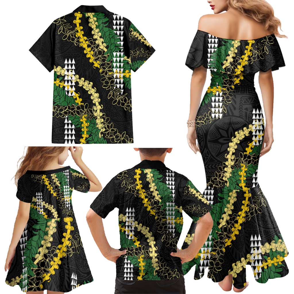 Hawaii Aloha Kakau Family Matching Mermaid Dress and Hawaiian Shirt Puakenikeni and Maile Lei Twist LT7 - Polynesian Pride