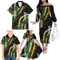 Hawaii Aloha Kakau Family Matching Off The Shoulder Long Sleeve Dress and Hawaiian Shirt Puakenikeni and Maile Lei Twist LT7 - Polynesian Pride