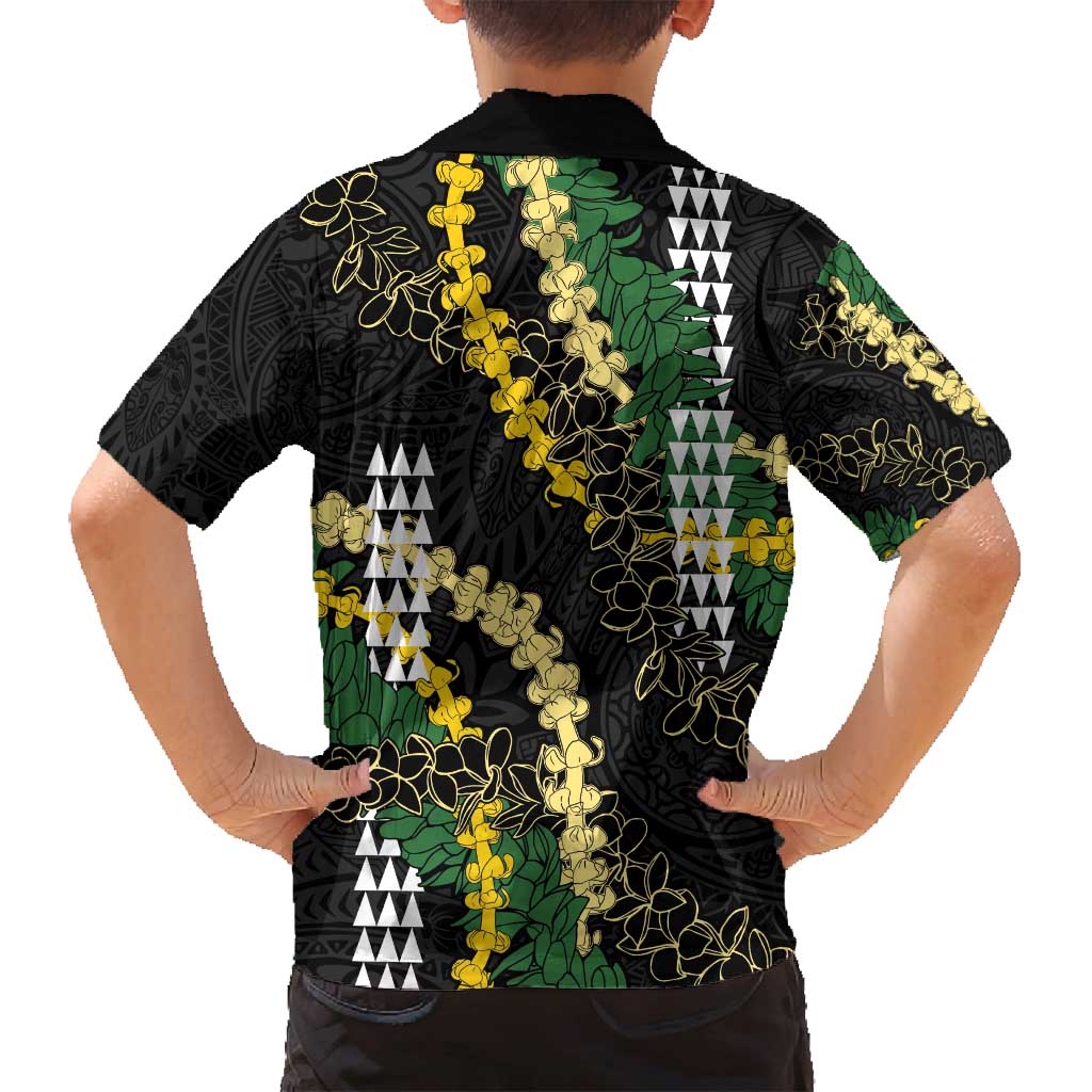 Hawaii Aloha Kakau Family Matching Off Shoulder Short Dress and Hawaiian Shirt Puakenikeni and Maile Lei Twist LT7 - Polynesian Pride