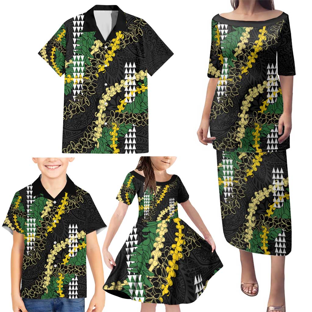 Hawaii Aloha Kakau Family Matching Puletasi and Hawaiian Shirt Puakenikeni and Maile Lei Twist