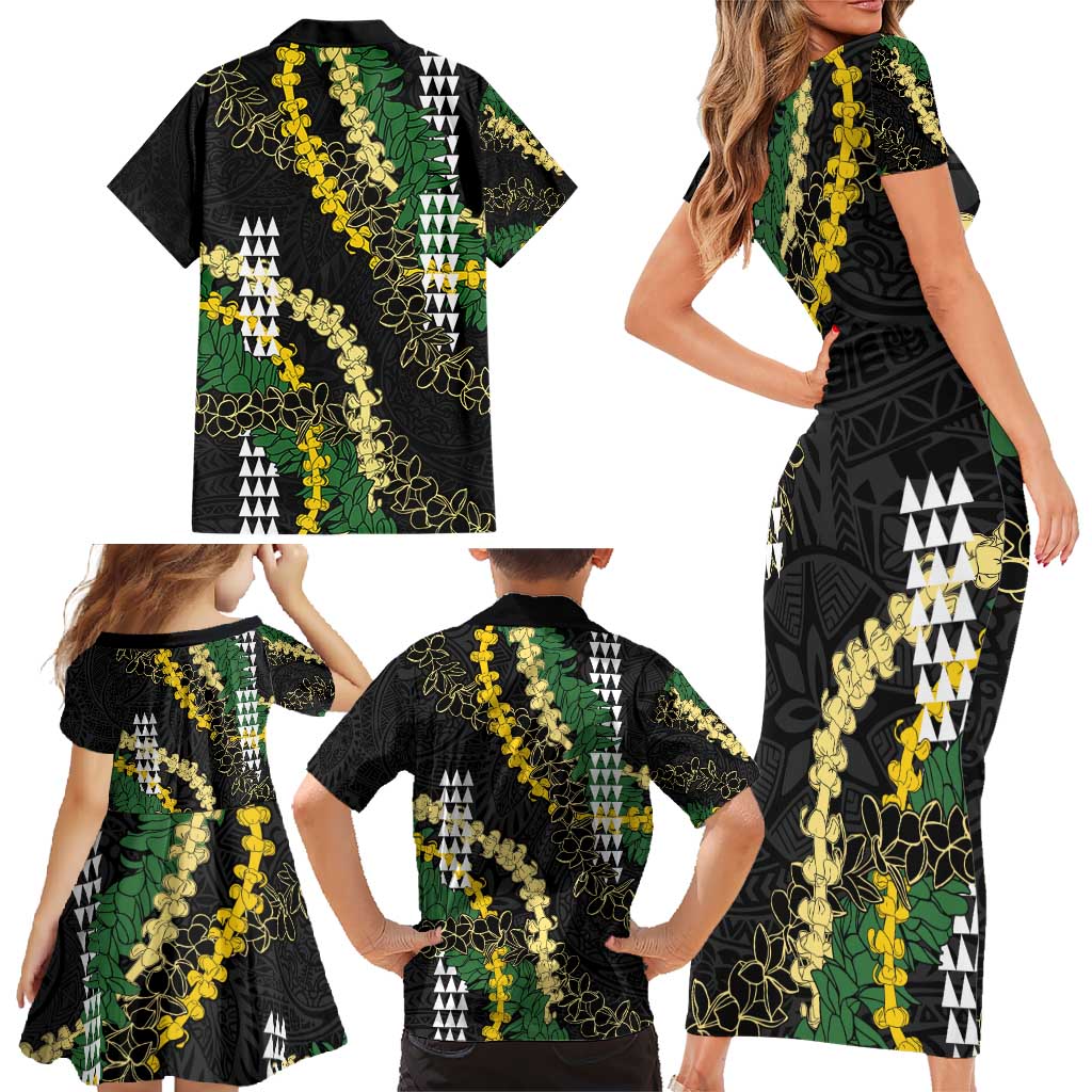 Hawaii Aloha Kakau Family Matching Short Sleeve Bodycon Dress and Hawaiian Shirt Puakenikeni and Maile Lei Twist LT7 - Polynesian Pride