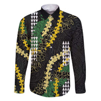 Hawaii Aloha Kakau Family Matching Short Sleeve Bodycon Dress and Hawaiian Shirt Puakenikeni and Maile Lei Twist LT7 Dad's Shirt - Long Sleeve Black - Polynesian Pride