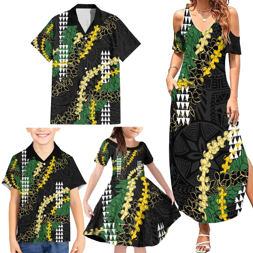Hawaii Aloha Kakau Family Matching Summer Maxi Dress and Hawaiian Shirt Puakenikeni and Maile Lei Twist LT7 - Polynesian Pride