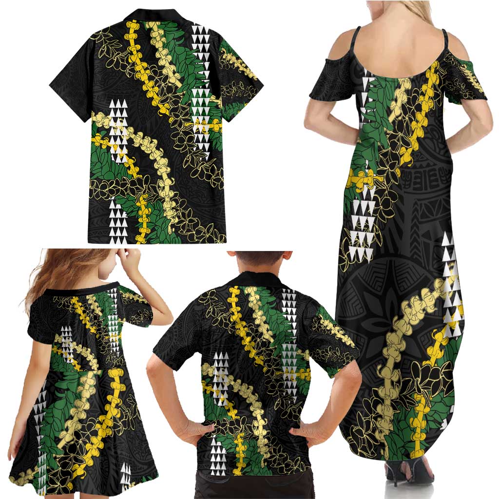 Hawaii Aloha Kakau Family Matching Summer Maxi Dress and Hawaiian Shirt Puakenikeni and Maile Lei Twist LT7 - Polynesian Pride