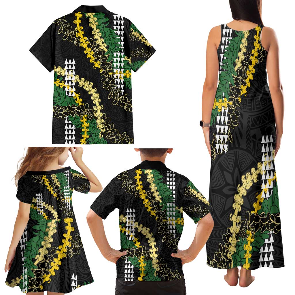 Hawaii Aloha Kakau Family Matching Tank Maxi Dress and Hawaiian Shirt Puakenikeni and Maile Lei Twist LT7 - Polynesian Pride