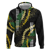 Hawaii Aloha Kakau Hoodie Puakenikeni and Maile Lei Twist LT7 Pullover Hoodie Black - Polynesian Pride