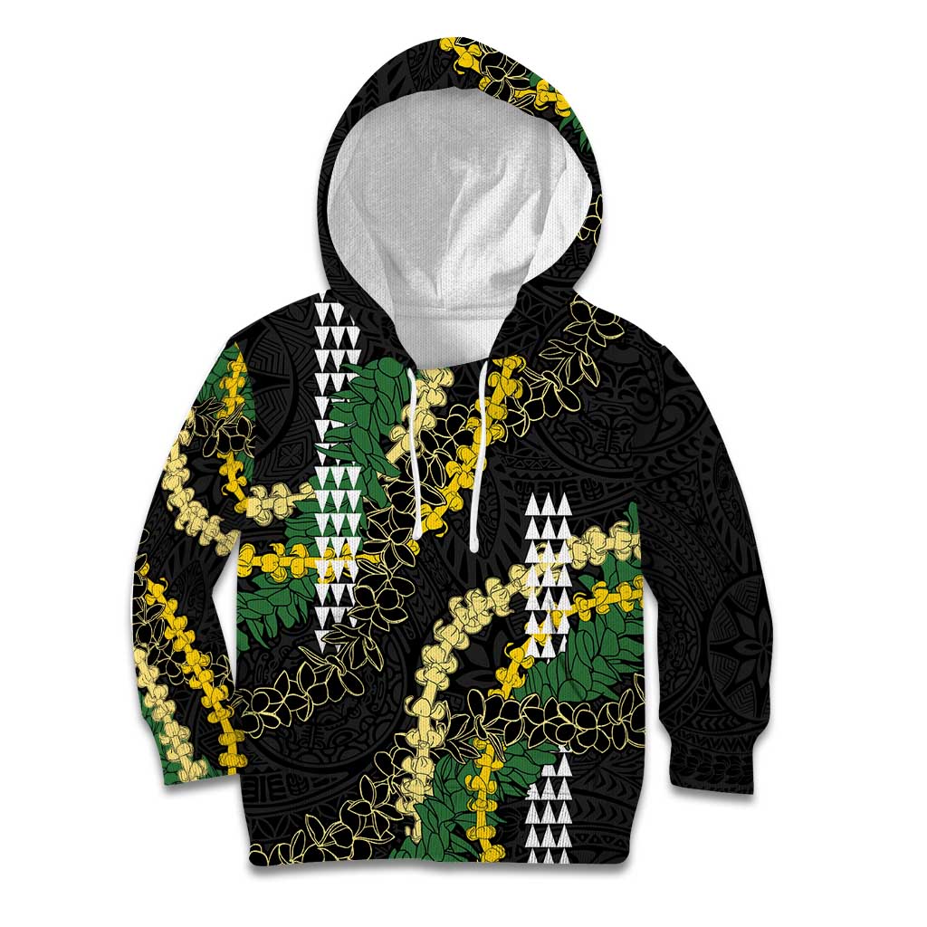Hawaii Aloha Kakau Kid Hoodie Puakenikeni and Maile Lei Twist LT7 Hoodie Black - Polynesian Pride