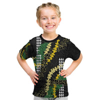 Hawaii Aloha Kakau Kid T Shirt Puakenikeni and Maile Lei Twist LT7 Black - Polynesian Pride