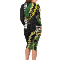 Hawaii Aloha Kakau Long Sleeve Bodycon Dress Puakenikeni and Maile Lei Twist LT7 - Polynesian Pride