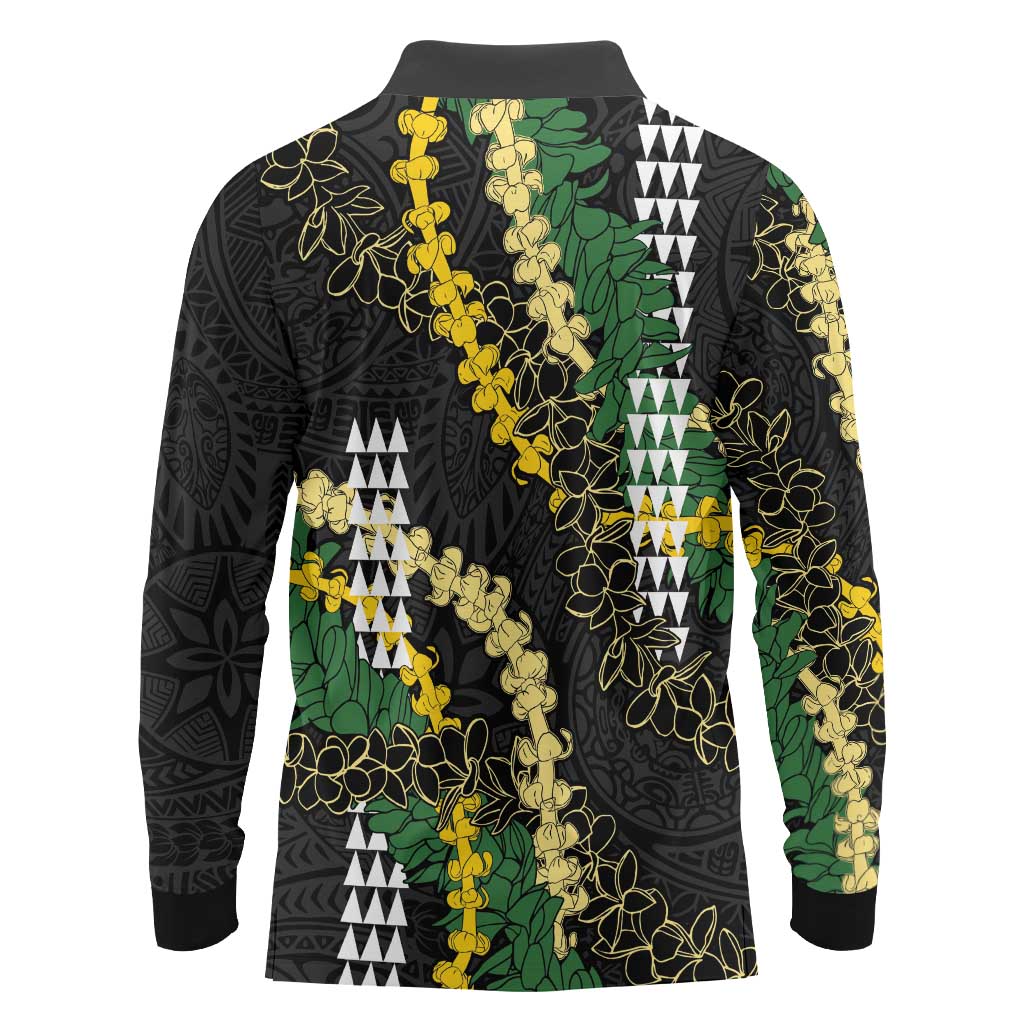 Hawaii Aloha Kakau Long Sleeve Polo Shirt Puakenikeni and Maile Lei Twist LT7 - Polynesian Pride