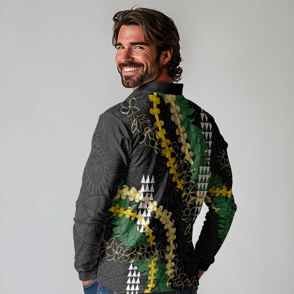 Hawaii Aloha Kakau Long Sleeve Polo Shirt Puakenikeni and Maile Lei Twist LT7 - Polynesian Pride