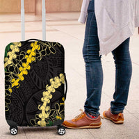 Hawaii Aloha Kakau Luggage Cover Puakenikeni and Maile Lei Twist LT7 Black - Polynesian Pride