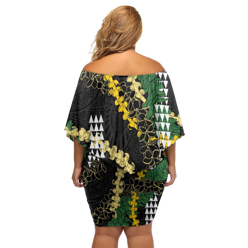 Hawaii Aloha Kakau Off Shoulder Short Dress Puakenikeni and Maile Lei Twist LT7 - Polynesian Pride