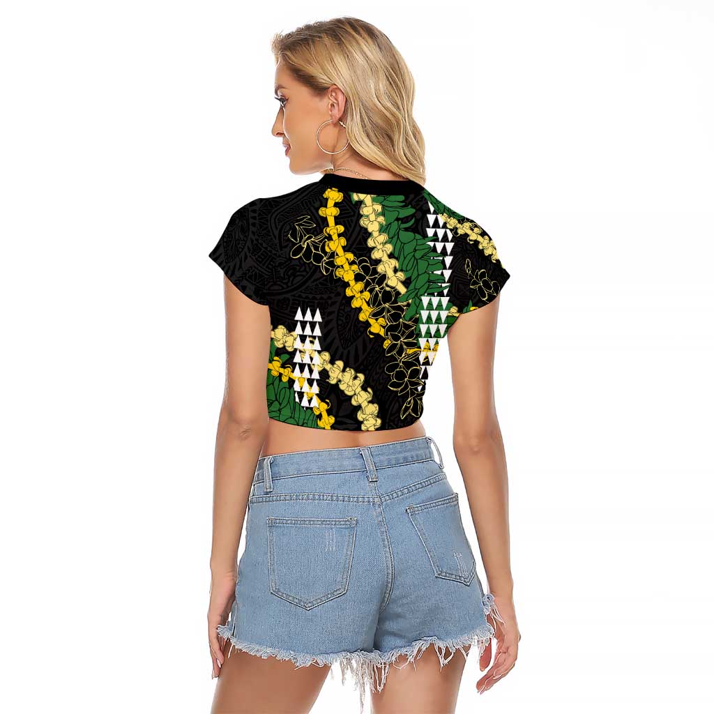 Hawaii Aloha Kakau Raglan Cropped T Shirt Puakenikeni and Maile Lei Twist LT7 - Polynesian Pride
