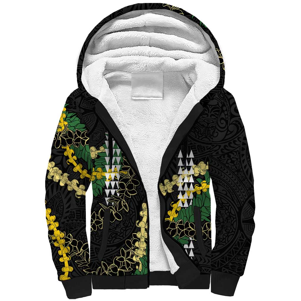 Hawaii Aloha Kakau Sherpa Hoodie Puakenikeni and Maile Lei Twist LT7 Unisex Black - Polynesian Pride