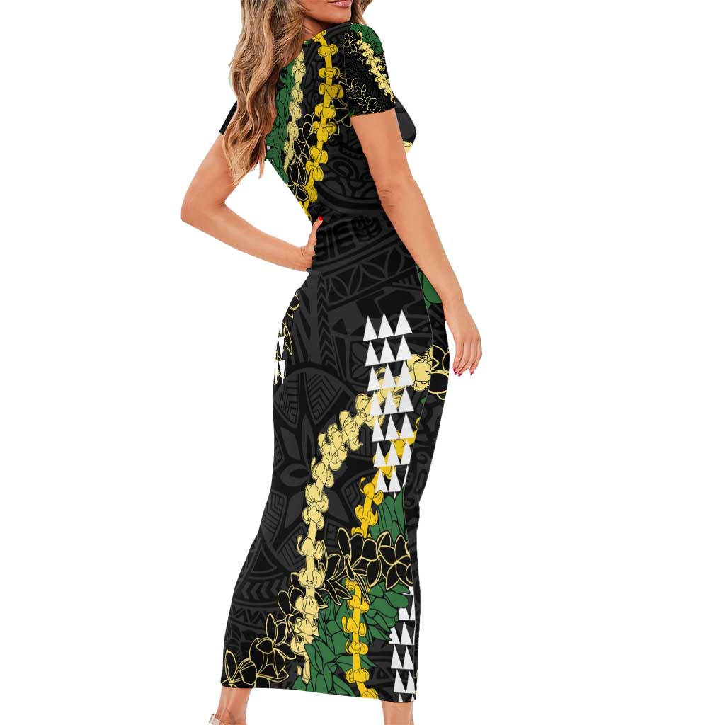 Hawaii Aloha Kakau Short Sleeve Bodycon Dress Puakenikeni and Maile Lei Twist LT7 - Polynesian Pride