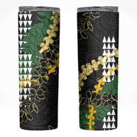 Hawaii Aloha Kakau Skinny Tumbler Puakenikeni and Maile Lei Twist LT7 Black - Polynesian Pride