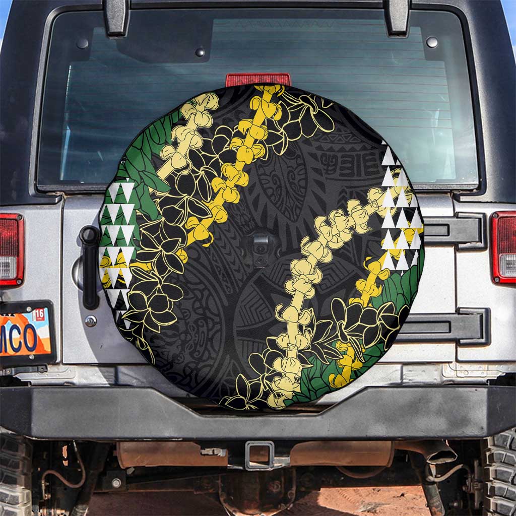Hawaii Aloha Kakau Spare Tire Cover Puakenikeni and Maile Lei Twist LT7 Black - Polynesian Pride