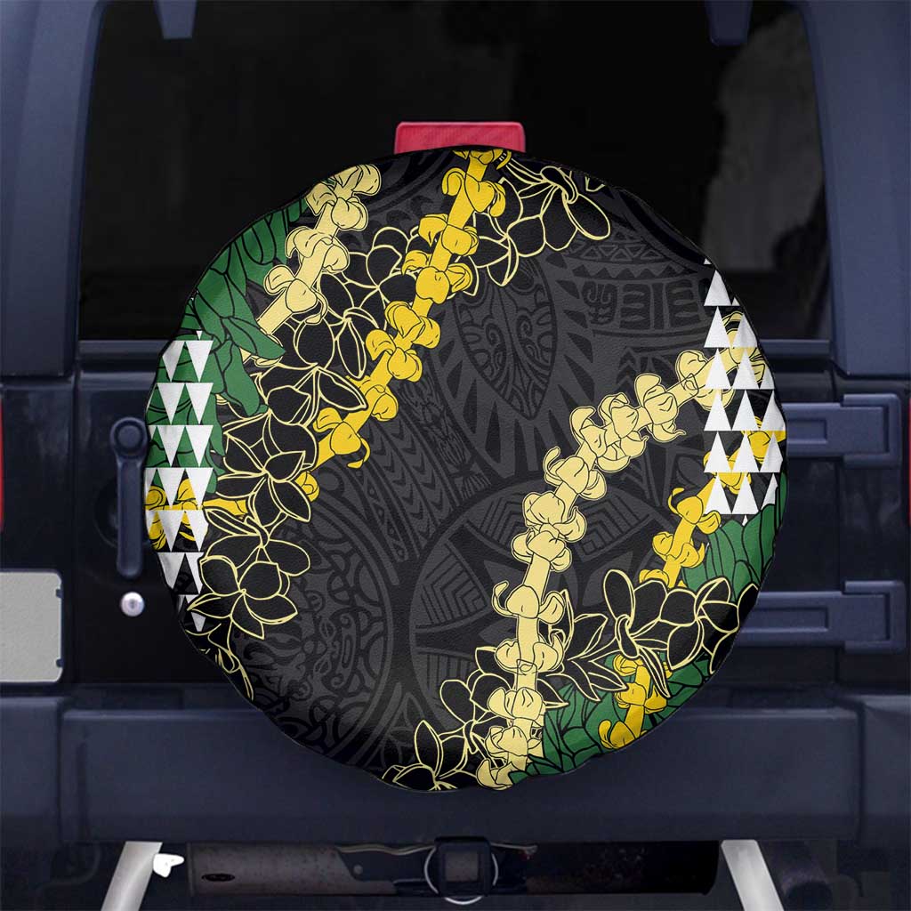 Hawaii Aloha Kakau Spare Tire Cover Puakenikeni and Maile Lei Twist LT7 No hole Black - Polynesian Pride