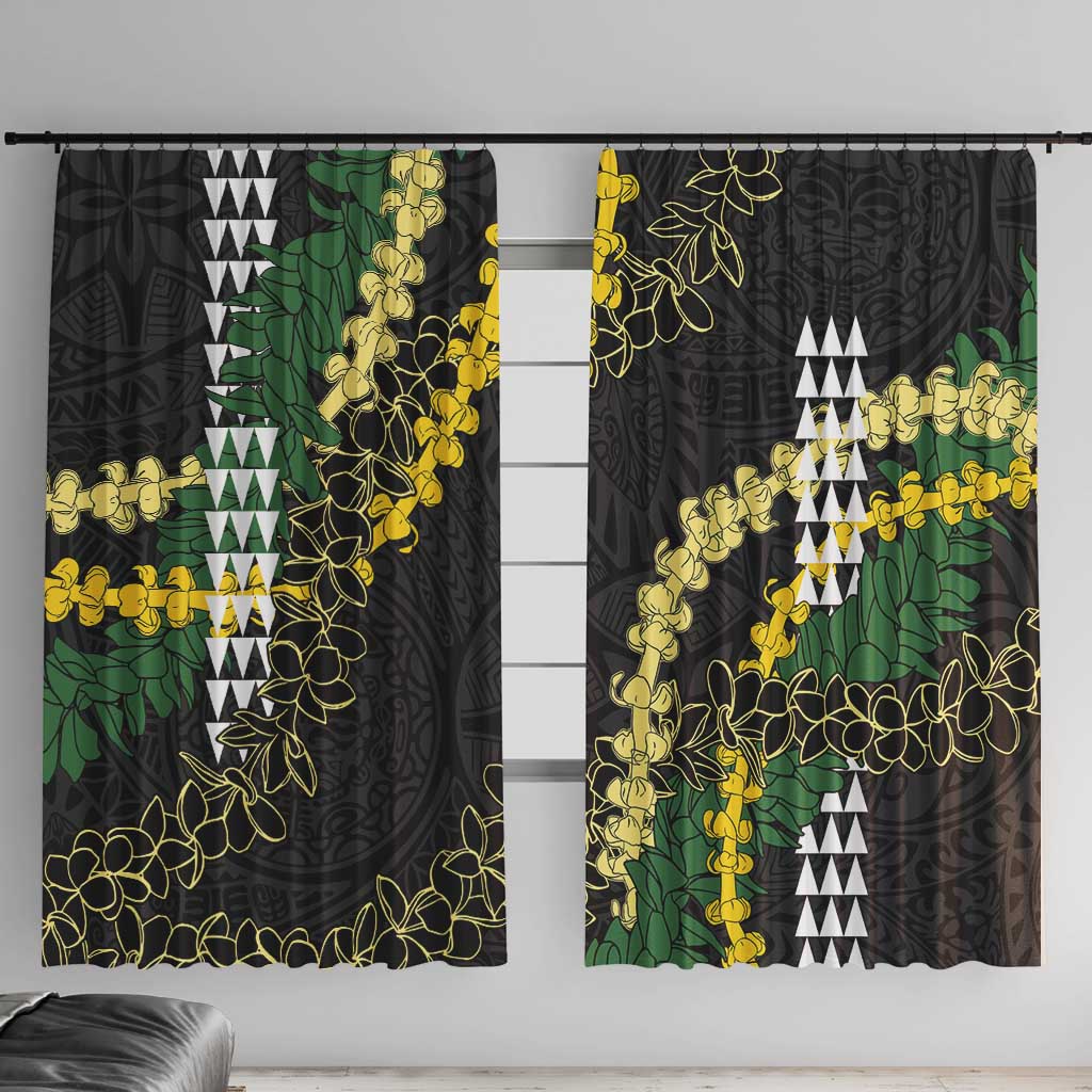 Hawaii Aloha Kakau Window Curtain Puakenikeni and Maile Lei Twist LT7 With Hooks Black - Polynesian Pride