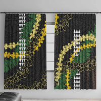 Hawaii Aloha Kakau Window Curtain Puakenikeni and Maile Lei Twist LT7 With Hooks Black - Polynesian Pride