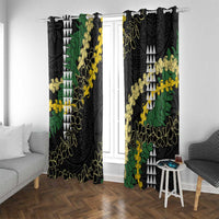 Hawaii Aloha Kakau Window Curtain Puakenikeni and Maile Lei Twist LT7 With Grommets Black - Polynesian Pride