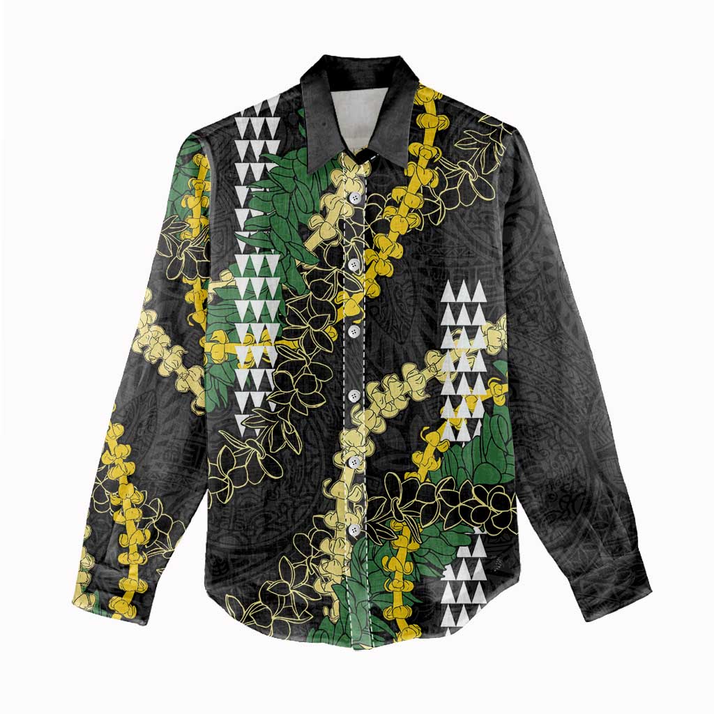 Hawaii Aloha Kakau Women Casual Shirt Puakenikeni and Maile Lei Twist LT7 - Polynesian Pride