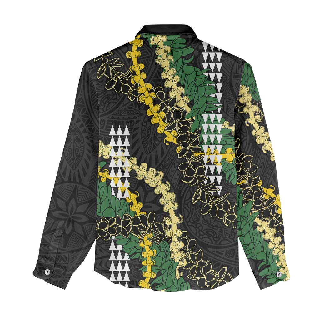 Hawaii Aloha Kakau Women Casual Shirt Puakenikeni and Maile Lei Twist LT7 - Polynesian Pride