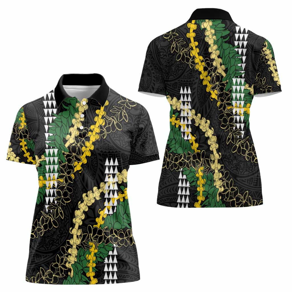 Hawaii Aloha Kakau Women Polo Shirt Puakenikeni and Maile Lei Twist LT7 - Polynesian Pride