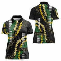 Hawaii Aloha Kakau Women Polo Shirt Puakenikeni and Maile Lei Twist LT7 - Polynesian Pride