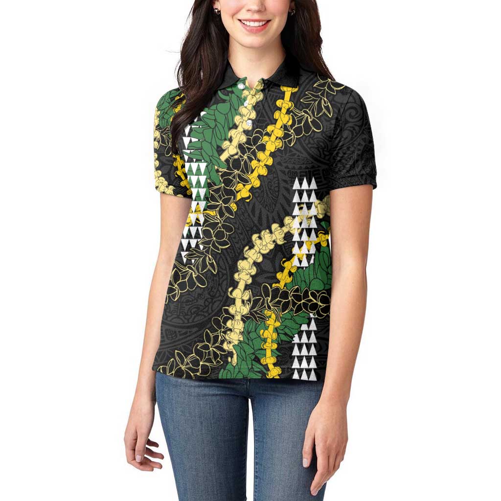 Hawaii Aloha Kakau Women Polo Shirt Puakenikeni and Maile Lei Twist LT7 - Polynesian Pride