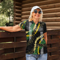 Hawaii Aloha Kakau Women Polo Shirt Puakenikeni and Maile Lei Twist LT7 - Polynesian Pride