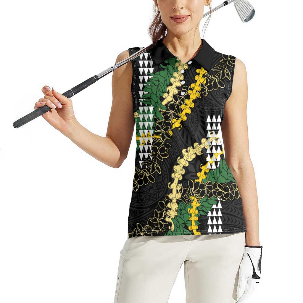 Hawaii Aloha Kakau Women Sleeveless Polo Shirt Puakenikeni and Maile Lei Twist LT7 - Polynesian Pride