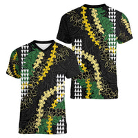Hawaii Aloha Kakau Women V-Neck T-Shirt Puakenikeni and Maile Lei Twist LT7 - Polynesian Pride
